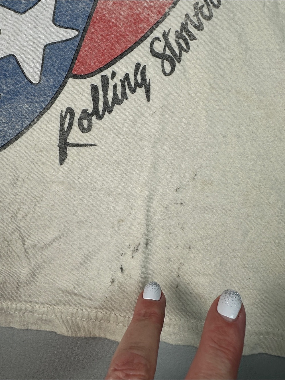 Rolling Stones Music White Shirt Red Lips Blue Star Tongue - Picture 5 of 6